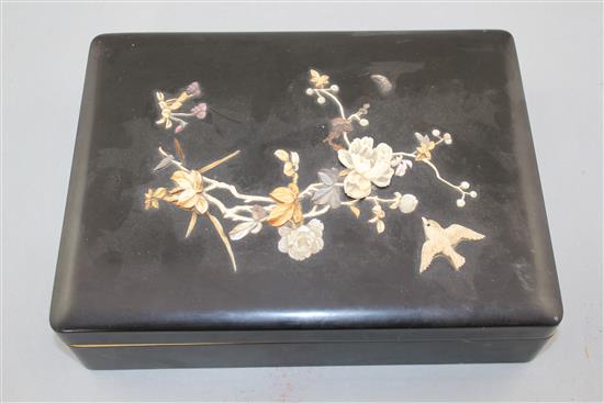 A Japanese lacquer and shibayama type rectangular box, Meiji period, 25.5cm.